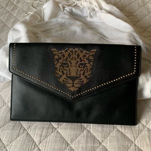 Juicy Couture Studded Leopard Leather Clutch Black